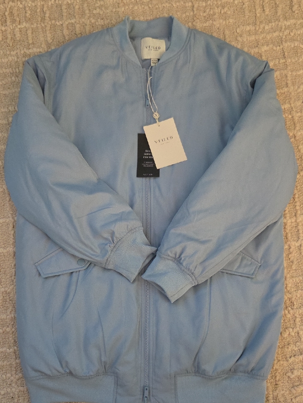 Veiled Light Blue Women's Bomber Jacket - Zip Front